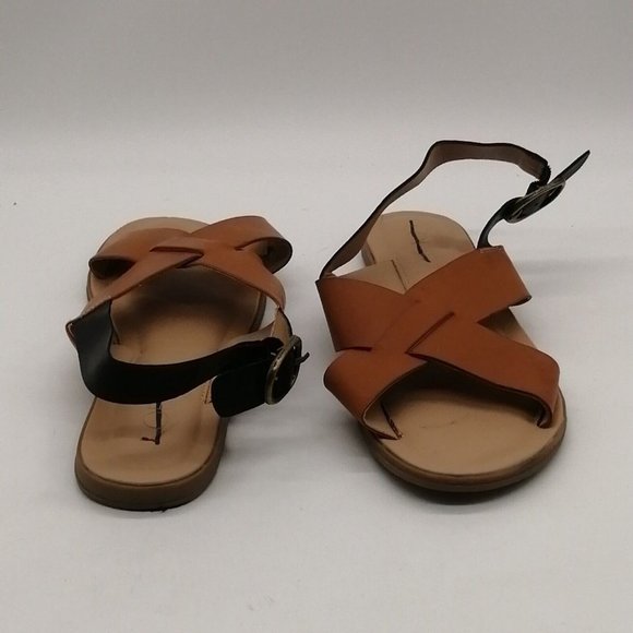 Loft Womens Cross Strap Slingback Sandal Tan Upper Black Ankle Strap Buckle 7.5M - Picture 3 of 9